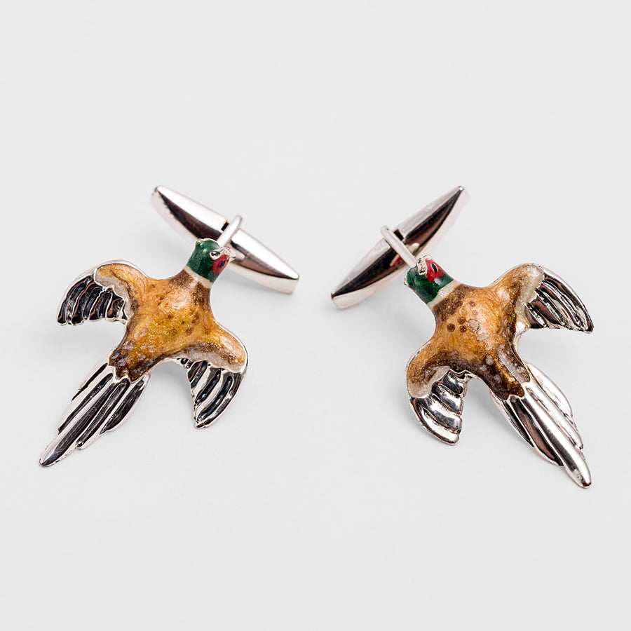 Enamelled cufflinks Pheasants