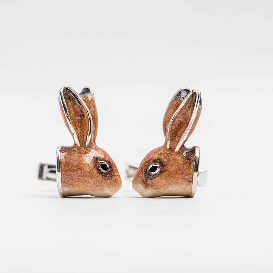 Enamelled cufflinks Hare