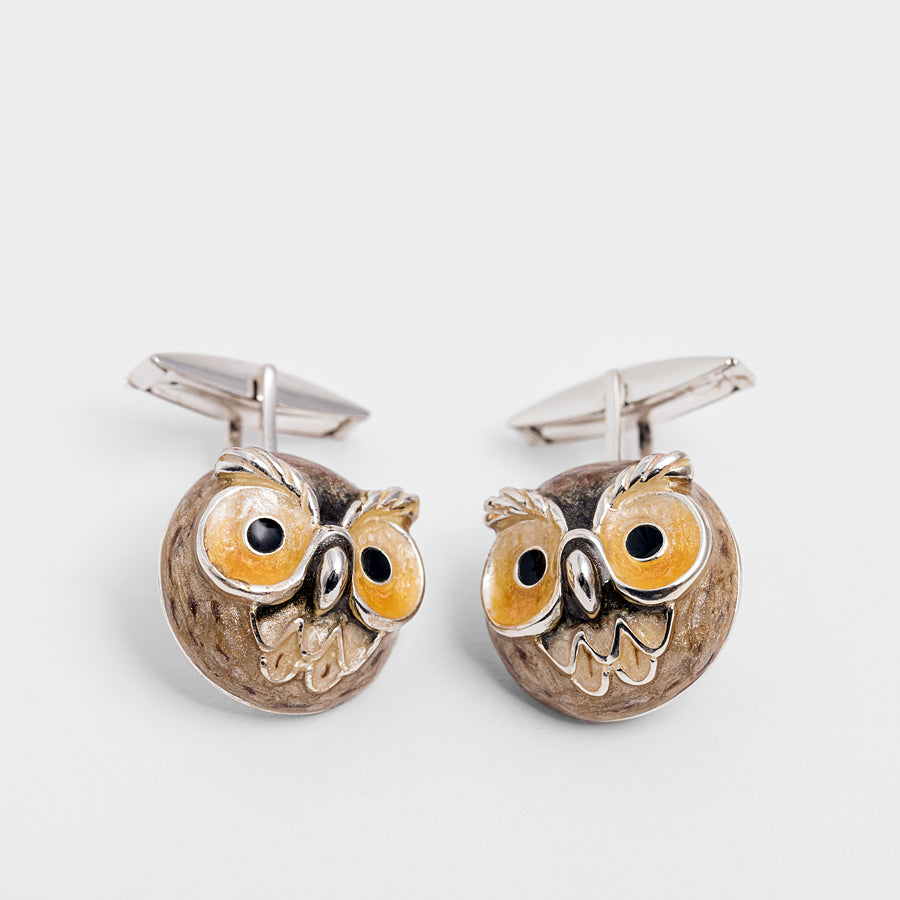 Enamelled cufflinks Owl